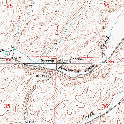 Topographic Map of Onecho Cemetery, WA