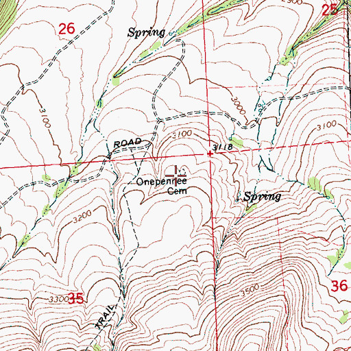 Topographic Map of Onepennee Cemetery, WA