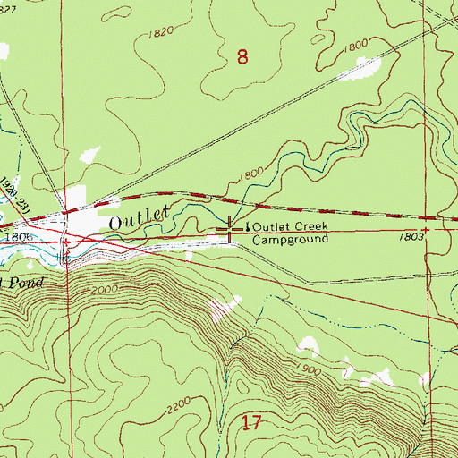 Topographic Map of Outlet Creek Campground, WA