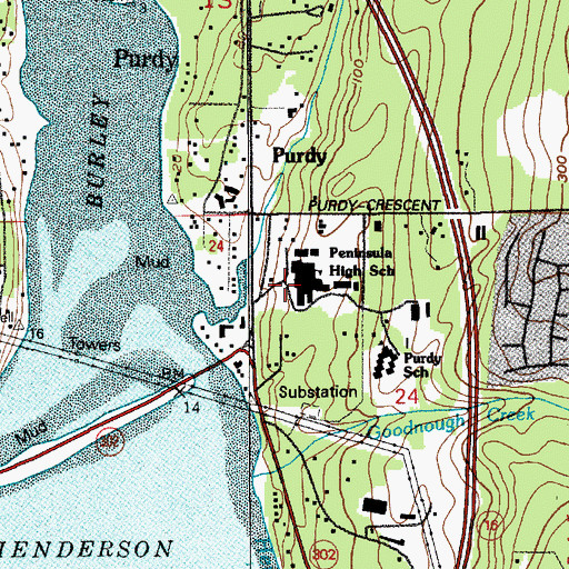 Topographic Map of Peninsula High School, WA