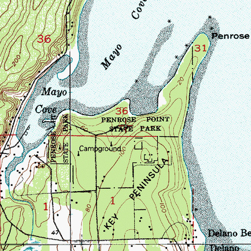Topographic Map of Penrose Point State Park, WA