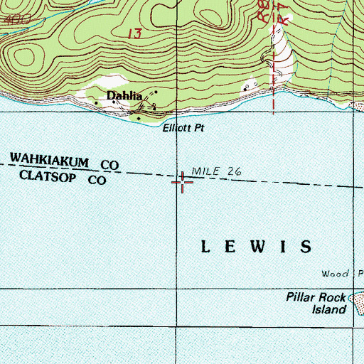 Topographic Map of Pillar Rock Lower Range, WA