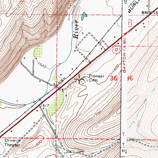 Topographic Map of Pioneer Cemetery, WA