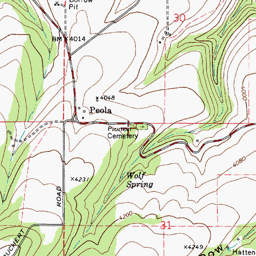 Topographic Map of Pioneer Cemetery, WA