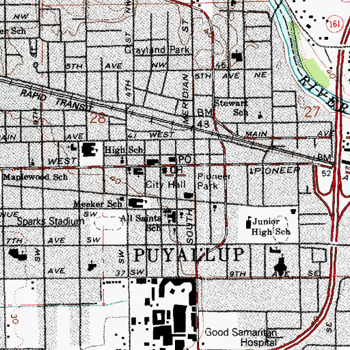 Topographic Map of Pioneer Park, WA