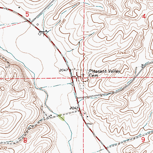Topographic Map of Pleasant Valley Cemetery, WA