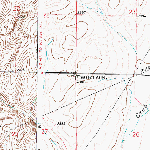 Topographic Map of Pleasant Valley Cemetery, WA