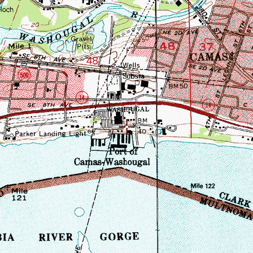 Topographic Map of Port of Camas-Washougal, WA