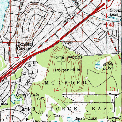Topographic Map of Porter Woods, WA