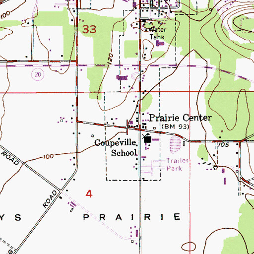 Topographic Map of Prairie Center, WA