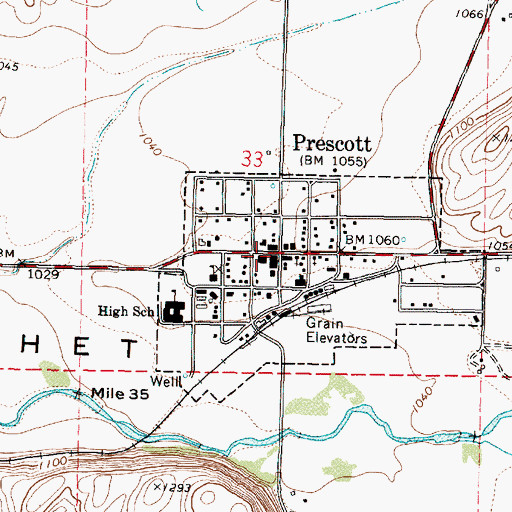 Topographic Map of Prescott, WA