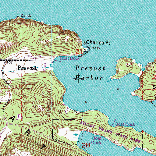 Topographic Map of Prevost Harbor, WA