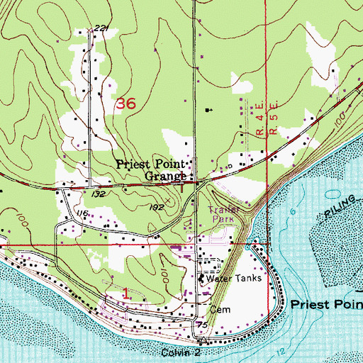 Topographic Map of Priest Point Grange, WA