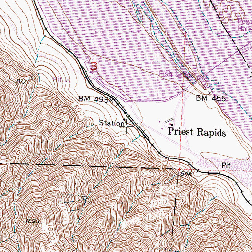 Topographic Map of Priest Rapids, WA