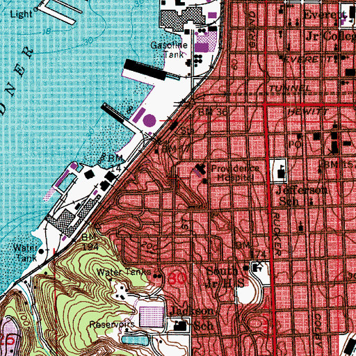 Topographic Map of Providence Hospital, WA