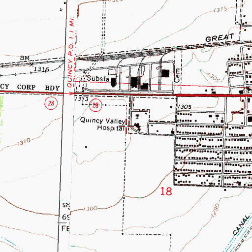 Topographic Map of Quincy Valley Medical Center, WA
