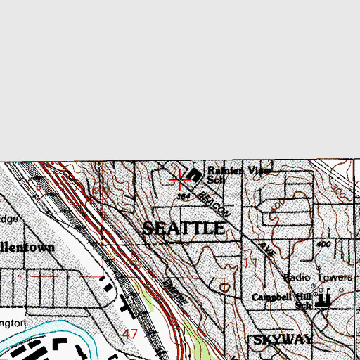 Topographic Map of Rainier School, WA