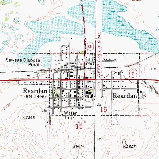 Topographic Map of Reardan, WA