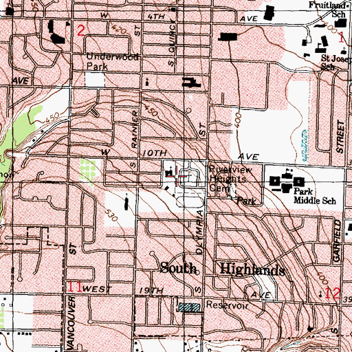 Topographic Map of Riverview Heights Cemetery, WA