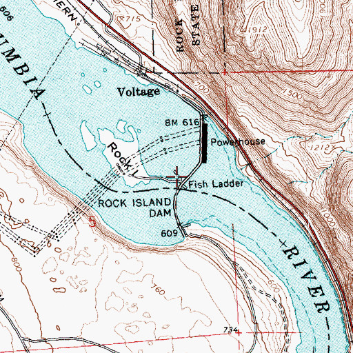 Topographic Map of Rock Island Dam, WA