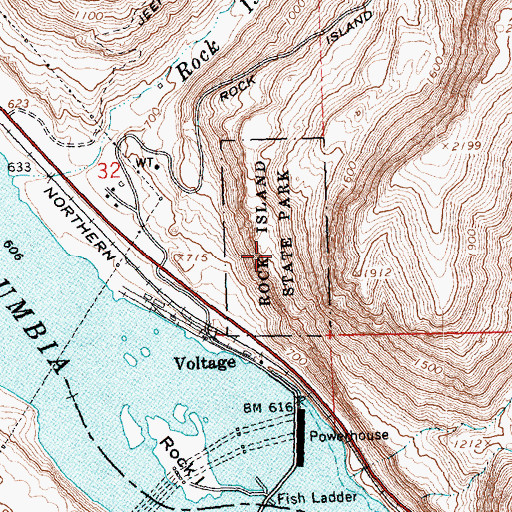 Topographic Map of Rock Island State Park, WA