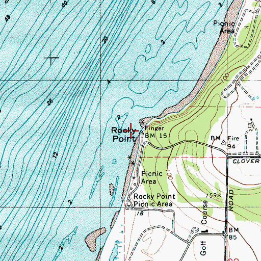 Topographic Map of Rocky Point, WA