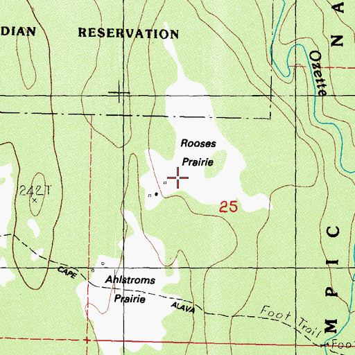 Topographic Map of Rooses Prairie, WA