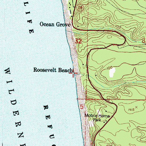 Topographic Map of Roosevelt Beach, WA