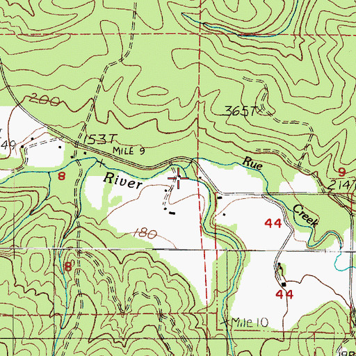 Topographic Map of Rue Creek, WA