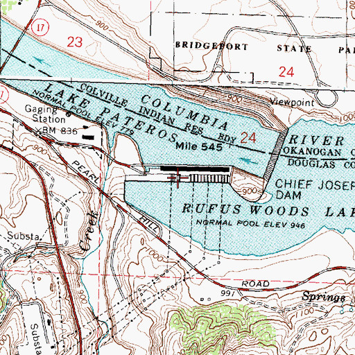 Topographic Map of Rufus Woods Lake, WA