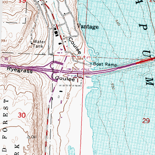 Topographic Map of Ryegrass Coulee, WA