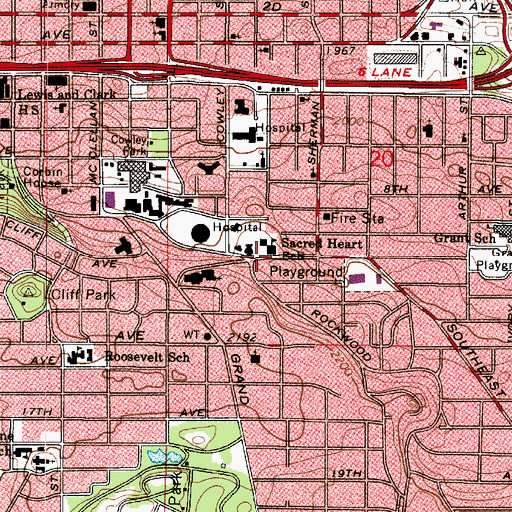 Topographic Map of Sacred Heart School, WA