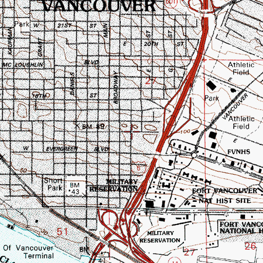Topographic Map of Saint Joseph Hospital, WA