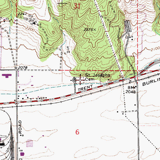 Topographic Map of Saint Josephs Cemetery, WA