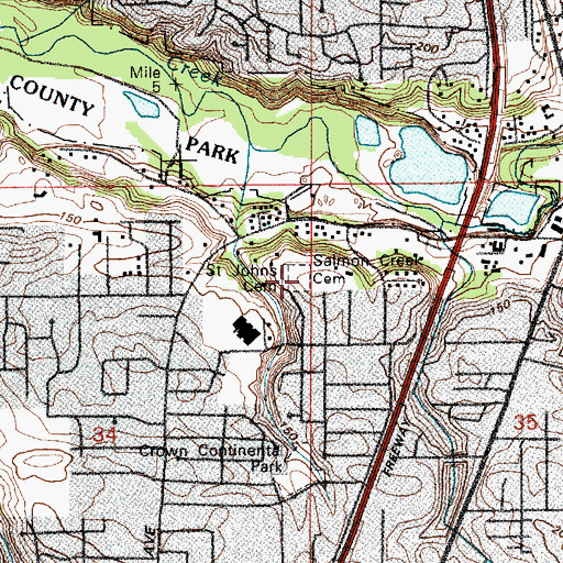 Topographic Map of Salmon Creek Cemetery, WA