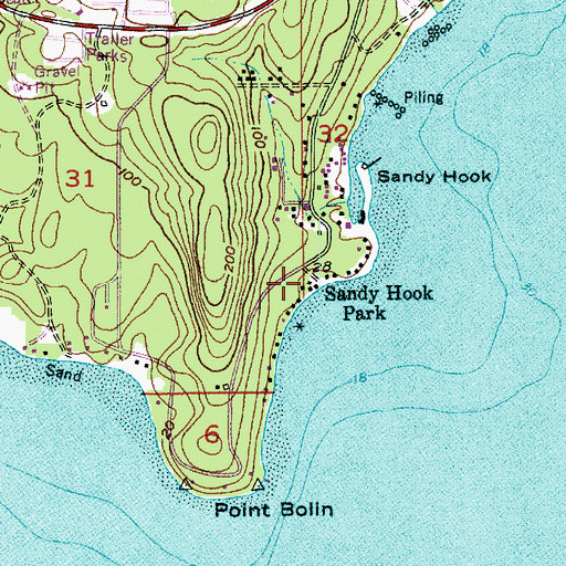 Topographic Map of Sandy Hook Park, WA