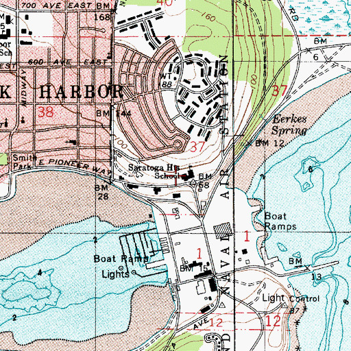 Topographic Map of Saratoga Heights School, WA