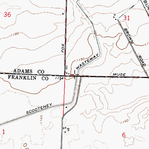 Topographic Map of Scooteney Wasteway, WA