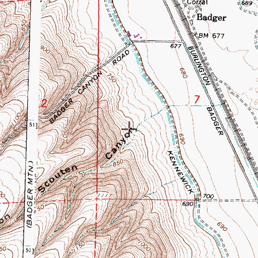 Topographic Map of Scouten Canyon, WA