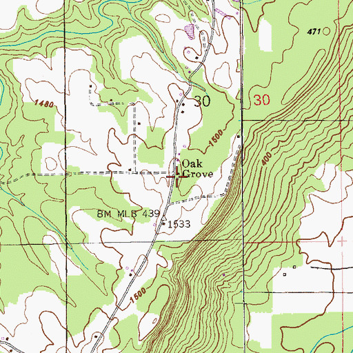 Topographic Map of Oak Grove School (historical), AL
