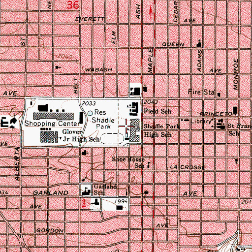 Topographic Map of Shadle Park High School, WA