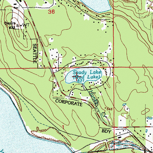 Topographic Map of Shady Lake, WA