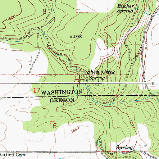 Topographic Map of Sheep Creek Spring, WA