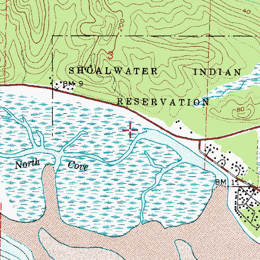 Topographic Map of Shoalwater Bay Indian Reservation, WA