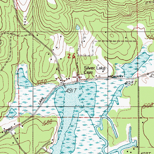 Topographic Map of Silver Lake Cemetery, WA