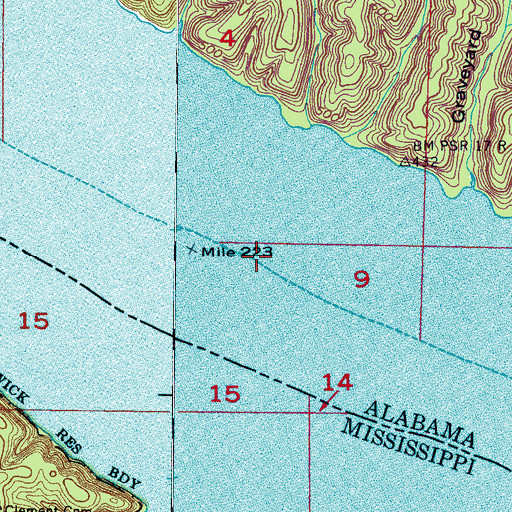 Topographic Map of Shellbank Landing, AL