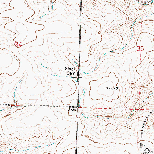 Topographic Map of Slack Cemetery, WA