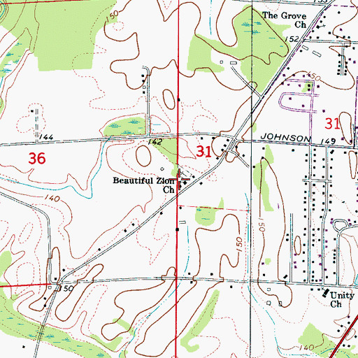 Topographic Map of Beautiful Zion African Methodist Episcopal Zion Church, AL