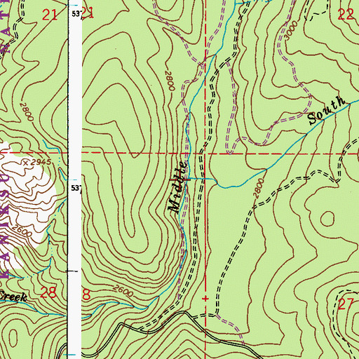 Topographic Map of South Fork Middle Creek, WA
