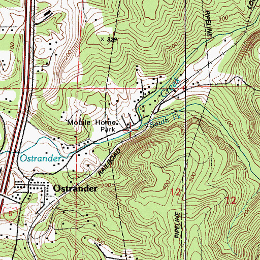Topographic Map of South Fork Ostrander Creek, WA